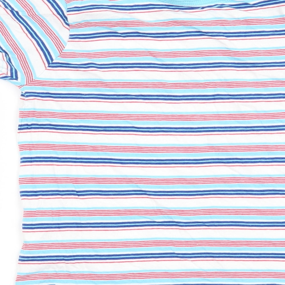 Brand and care label for Lily & Dan boys’ white striped basic t-shirt, size 7-8, years