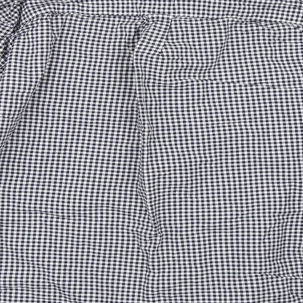 Brand and care label for Burton men’s black check button-up, size L