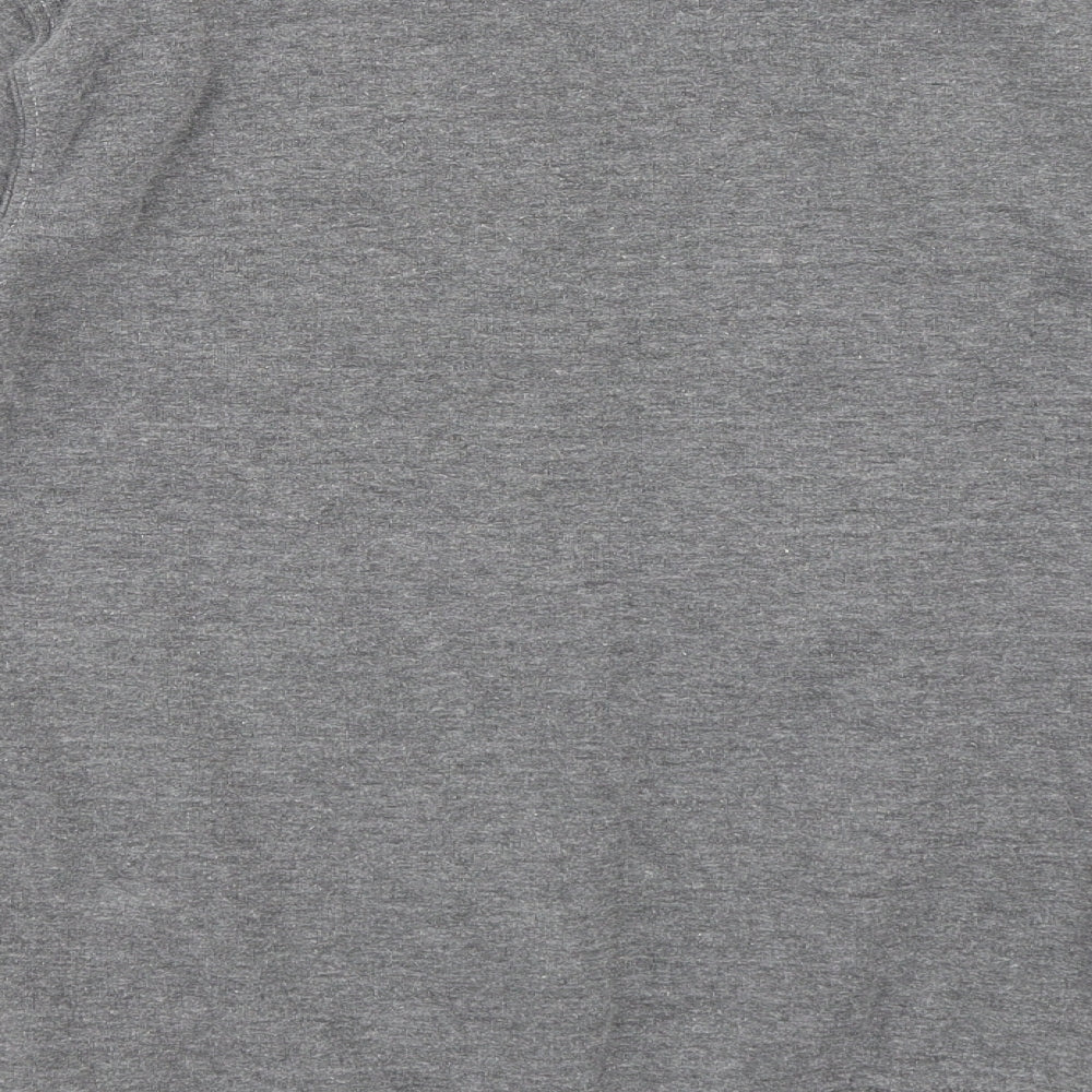 Brand and care label for Ellesse women’s grey striped pullover sweatshirt, size UK 8