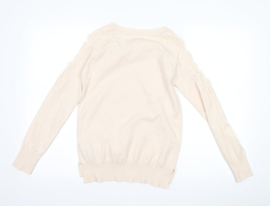Topshop Womens Pink Floral Pullover Jumper Size 6 - Cut out sleeves