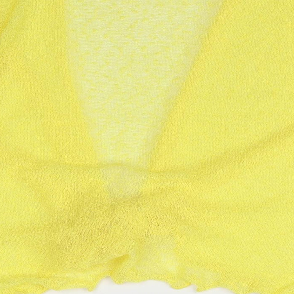 Brand and care label for Simply Stockshop women’s yellow cape jumper, size M