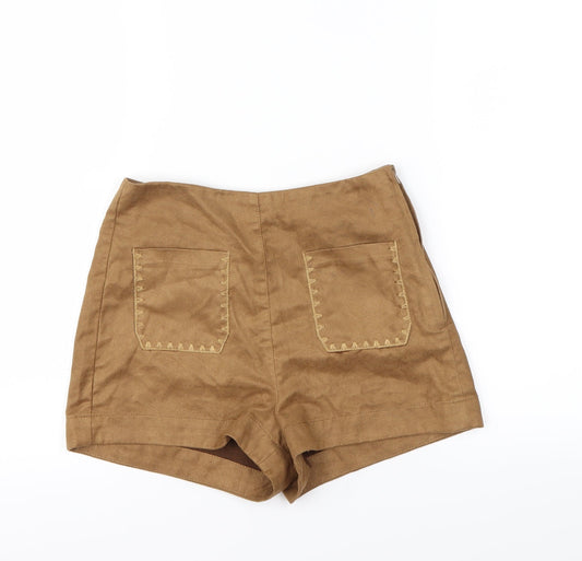 Additional front view of H&M women’s beige cut-off shorts, size UK 6