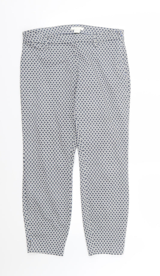 H&M Womens Blue Argyle/Diamond Trousers Size 12 L27 in