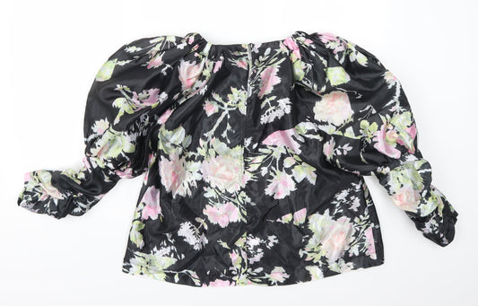 Topshop Womens Black Floral Basic Blouse Size 12