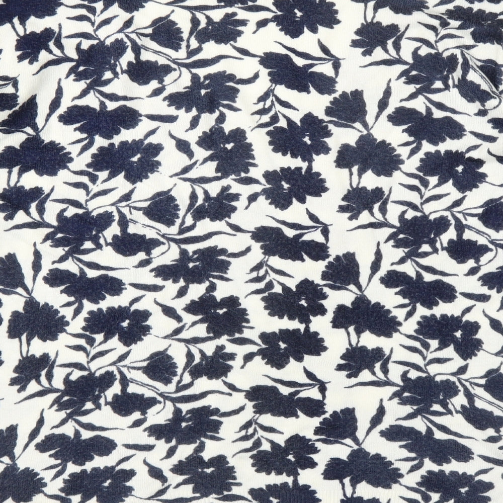 Brand and care label for South women’s blue floral jumper, size UK 14