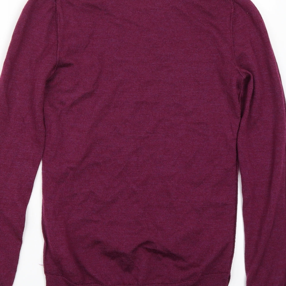 Brand and care label for Preworn women’s purple jumper, size XS
