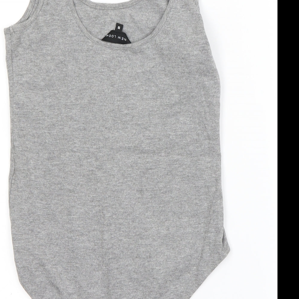 Brand and care label for New Look women’s grey bodysuit one-piece, size UK 10