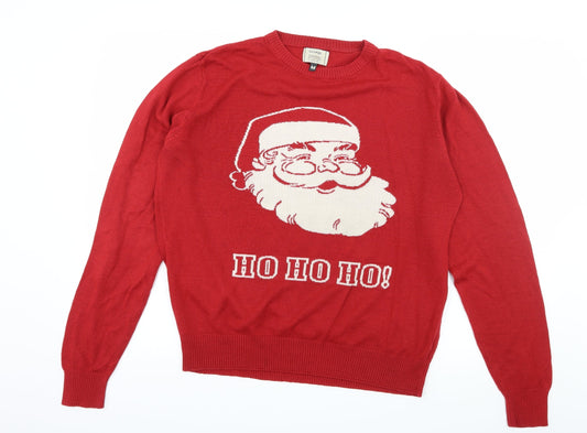 George Mens Red Knit Pullover Jumper Size M - Santa Ho Ho Ho