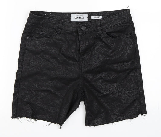 Additional front view of New Look women’s black cut-off shorts, size UK 10, - super skinny