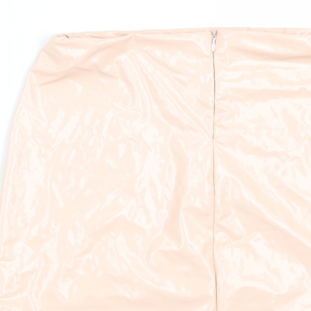 Brand and care label for Missguided women’s pink mini skirt, size UK 8