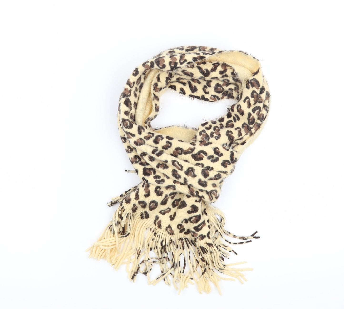 Front view of Preworn women’s beige animal print scarf