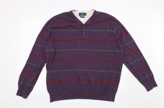 Atlantic Bay Mens Purple Striped Pullover Jumper Size XL