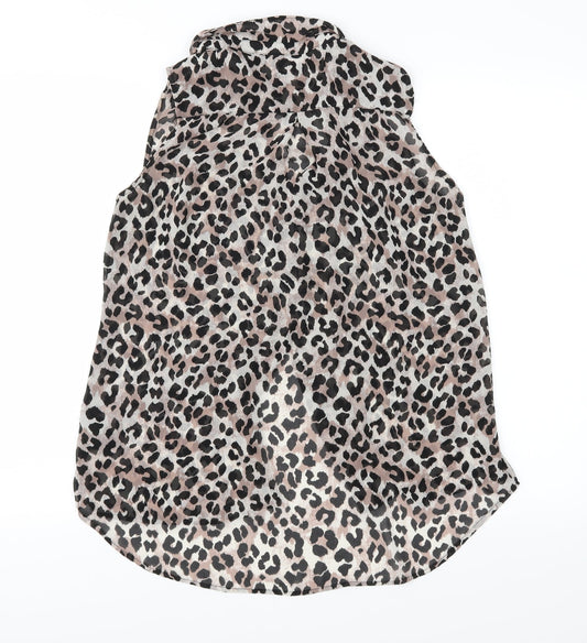 H&M Womens Brown Animal Print Chiffon Basic Blouse Size 8