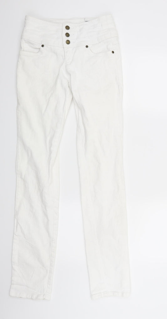 Additional front view of John Baner women’s white denim skinny jeans, size UK 8, 34-inch leg