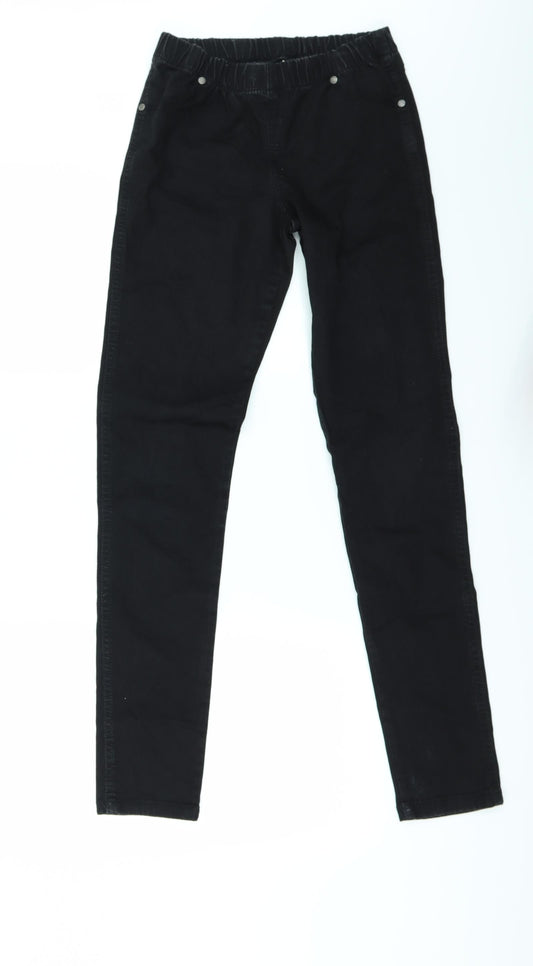 Additional front view of Denim & Co. women’s black denim jegging jeans, size UK 8, 30-inch leg