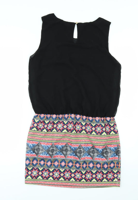 Unika Womens Black Geometric Rayon T-Shirt Dress Size M