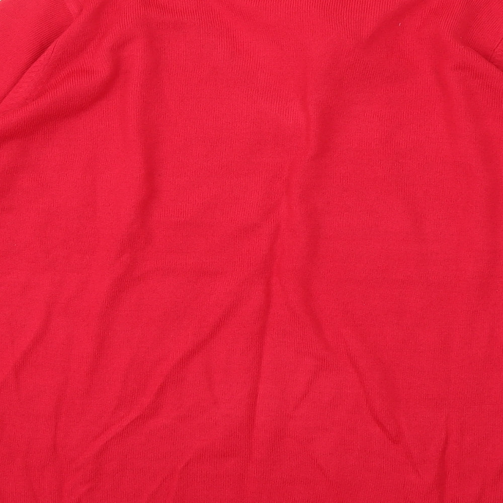 Brand and care label for Classics women’s red knit jumper, size UK 16