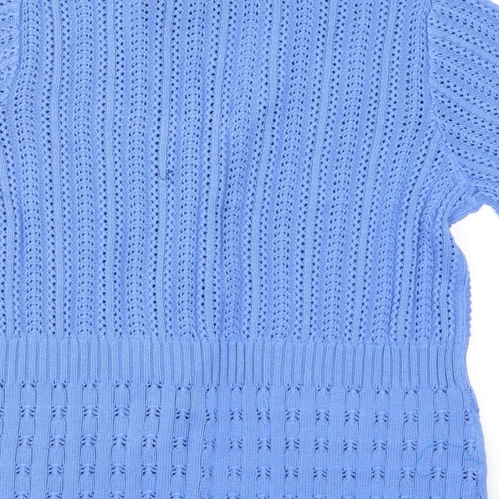 Brand and care label for Gifford Fox women’s blue knit cape jumper, size UK 18
