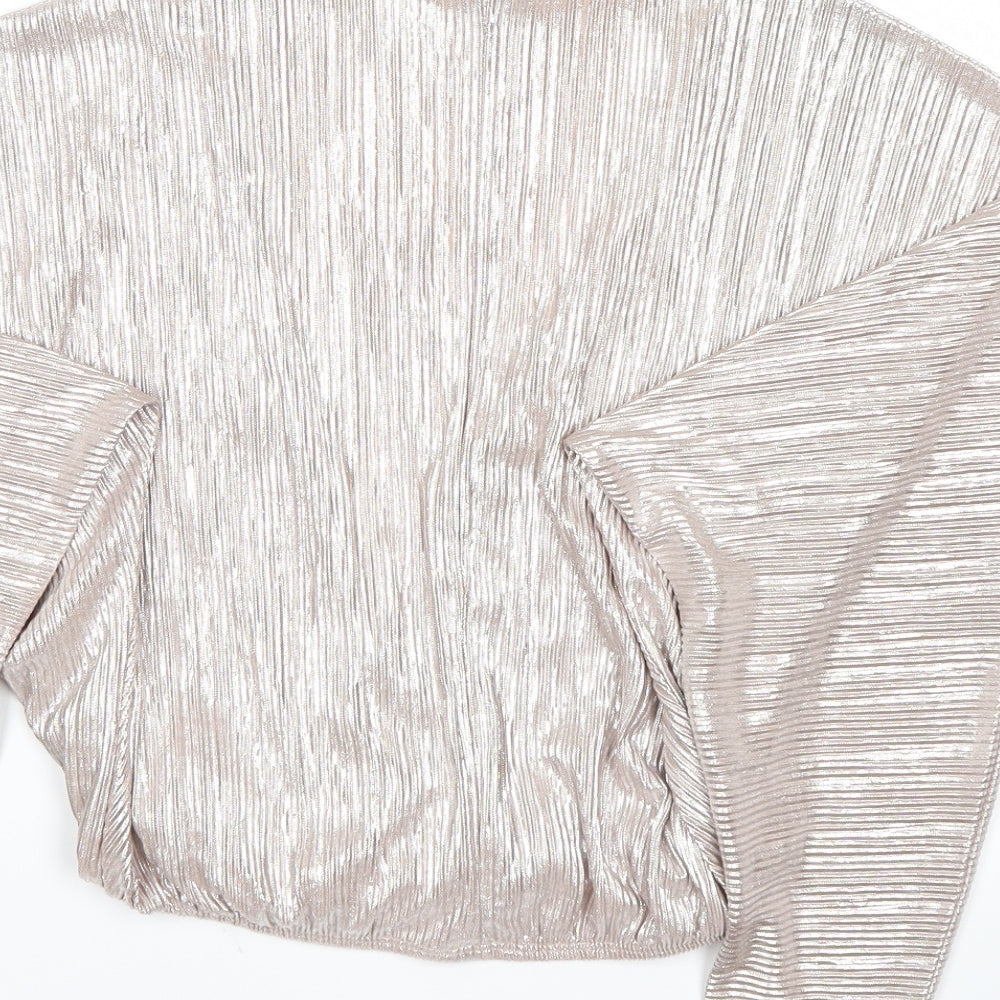 Brand and care label for ASOS women’s gold tunic blouse, size UK 2