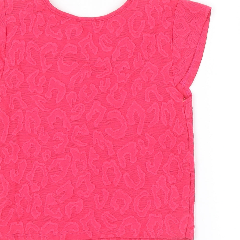 Brand and care label for YD girls’ pink animal print basic t-shirt, size 10-11, years
