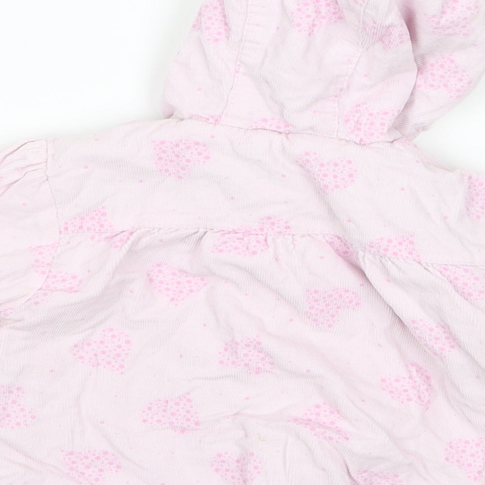 Brand and care label for Pitter Patter girls’ pink jacket, size 6-9, months - love heart print