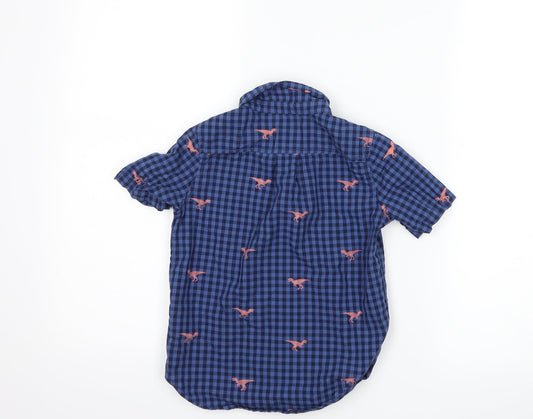 Gap Boys Blue Check Basic Button-Up Size 4 Years - DInosaur