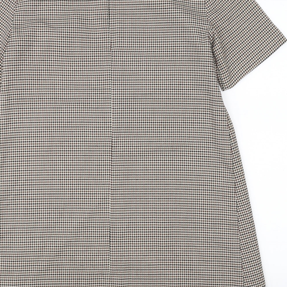 Brand and care label for Avenue women’s brown gingham a-line, size UK 12