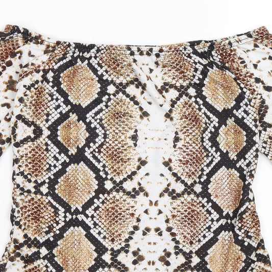pretty little thing Womens Brown Animal Print Bodysuit One-Piece Size 10 - snake skin