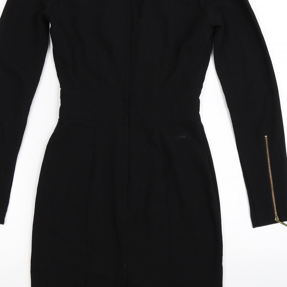 Brand and care label for H&M women’s black bodycon, size UK 6