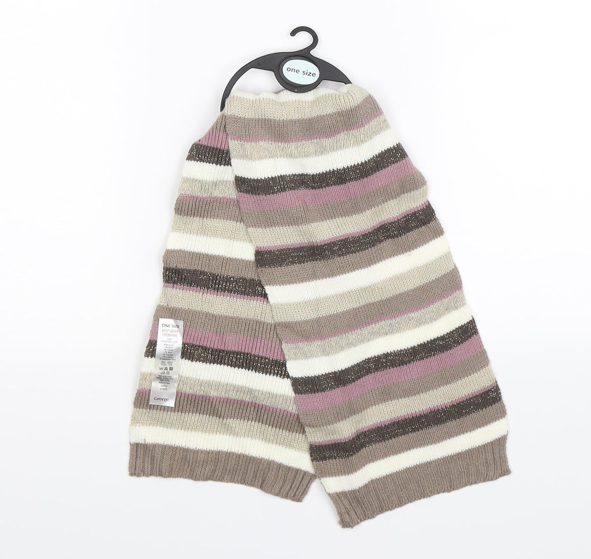Additional front view of gergeo girls’ brown striped knit scarf scarves & wraps one size