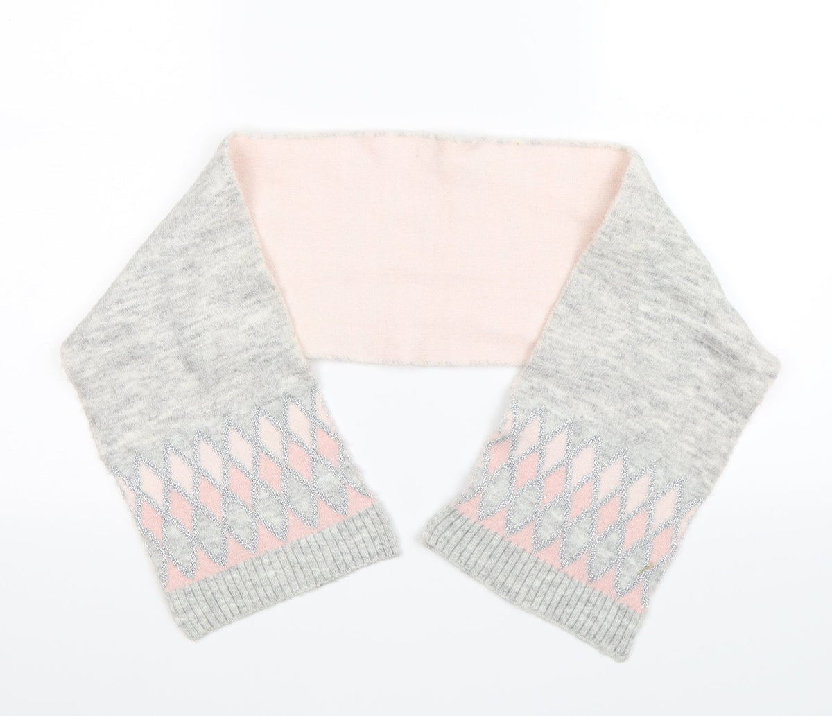 Additional front view of Preworn girls’ grey geometric knit scarf scarves & wraps one size
