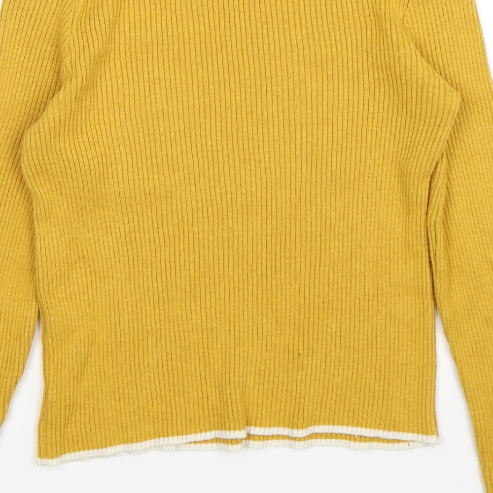 Brand and care label for Cooperative women’s yellow striped knit jumper, size XS