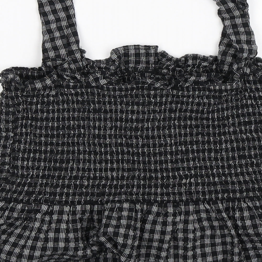 Brand and care label for Forever 21 women’s grey check cropped tank, size L