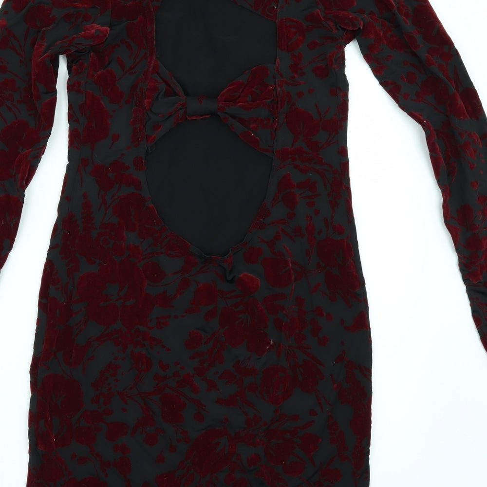 Preworn Womens Black Floral Bodycon Size 10