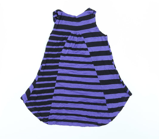 Marks and Spencer Girls Purple Striped Basic T-Shirt Size 8-9 Years