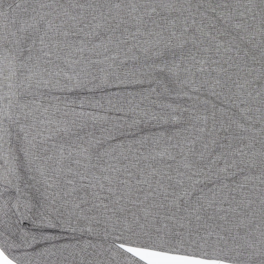 Brand and care label for Preworn women’s grey geometric cardigan jumper, size L