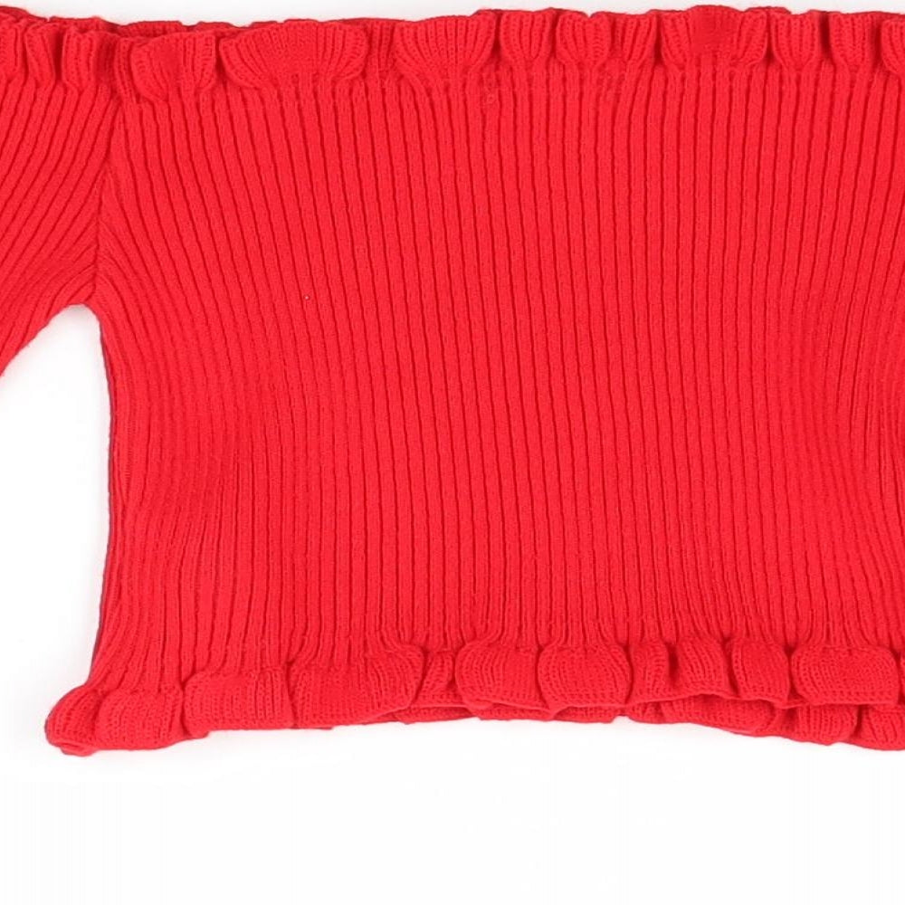 Brand and care label for New Look girls’ red jumper, size 14, years - crop top