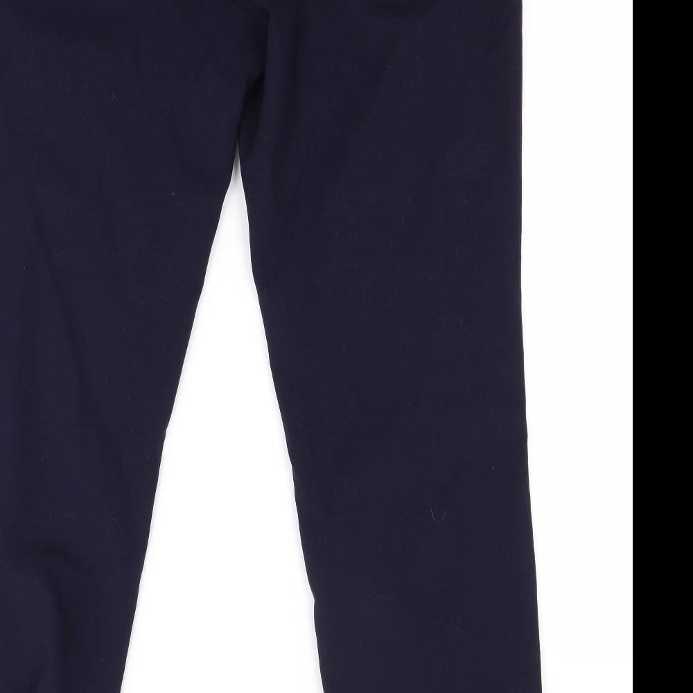 Brand and care label for H&M women’s blue trousers, size UK 12, 27-inch leg