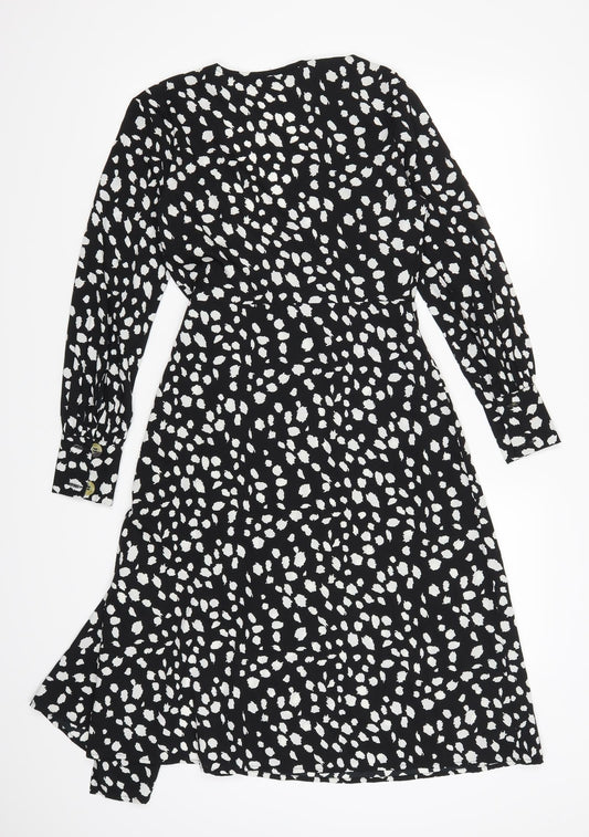 Boohoo Womens Black Polka Dot A-Line Size 4