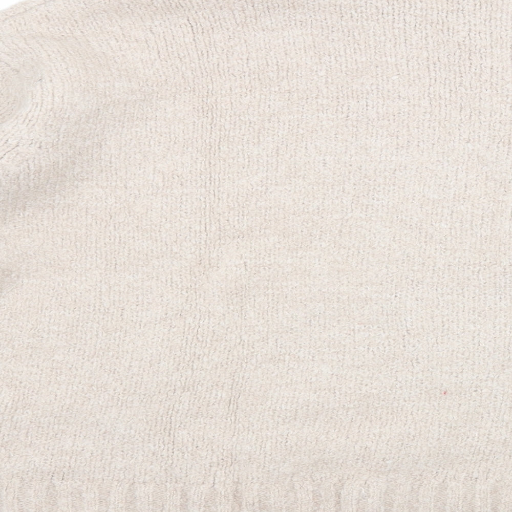 Brand and care label for H&M women’s beige jumper, size M