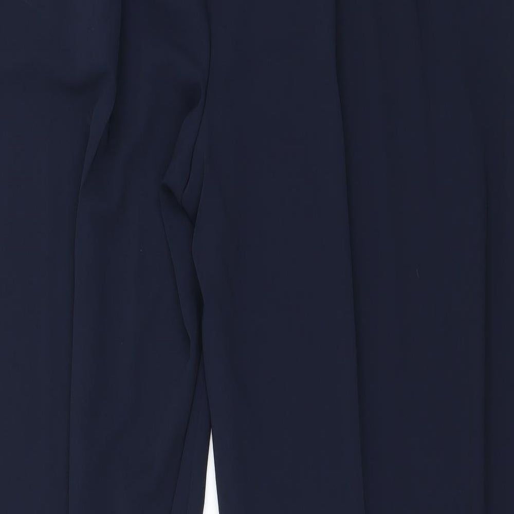 Brand and care label for Marks & Spencer women’s blue trousers, size UK 34, 22-inch leg