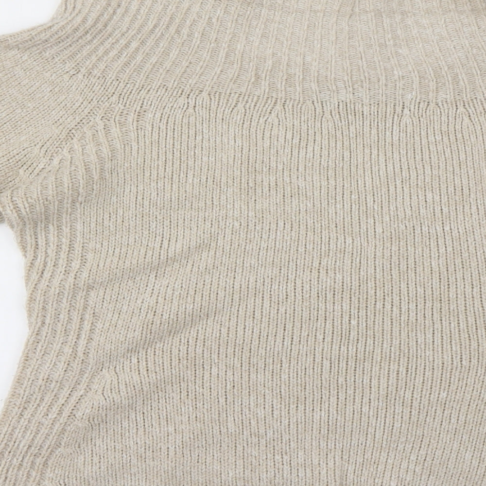 Brand and care label for Pura Moda women’s beige jumper, size L