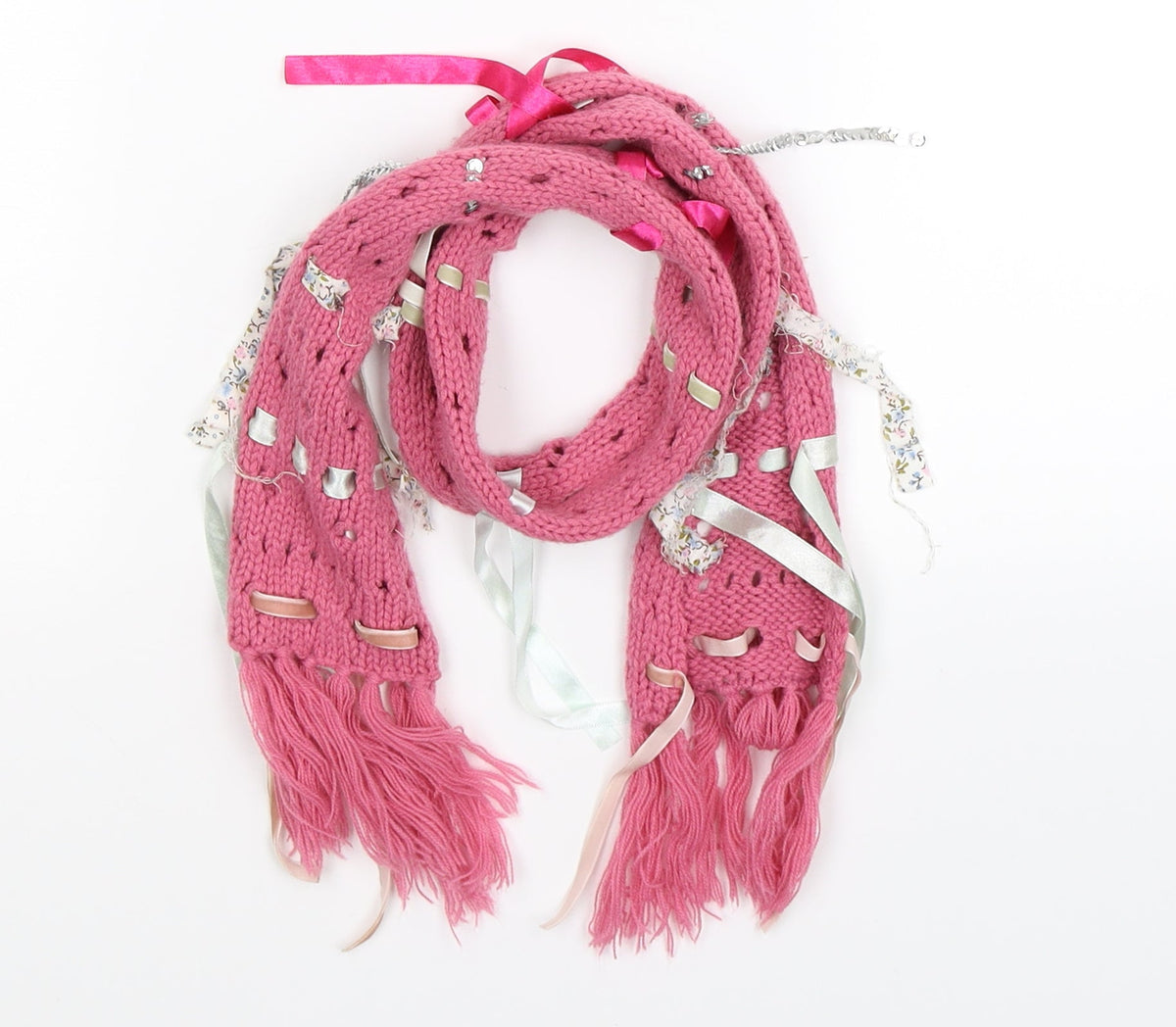 Front view of Preworn girls’ pink knit scarf scarves & wraps one size