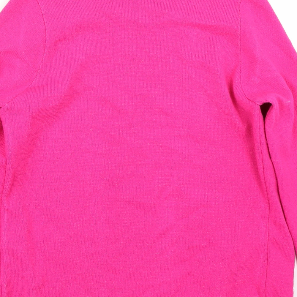 Brand and care label for Classics women’s pink striped cardigan jumper, size M