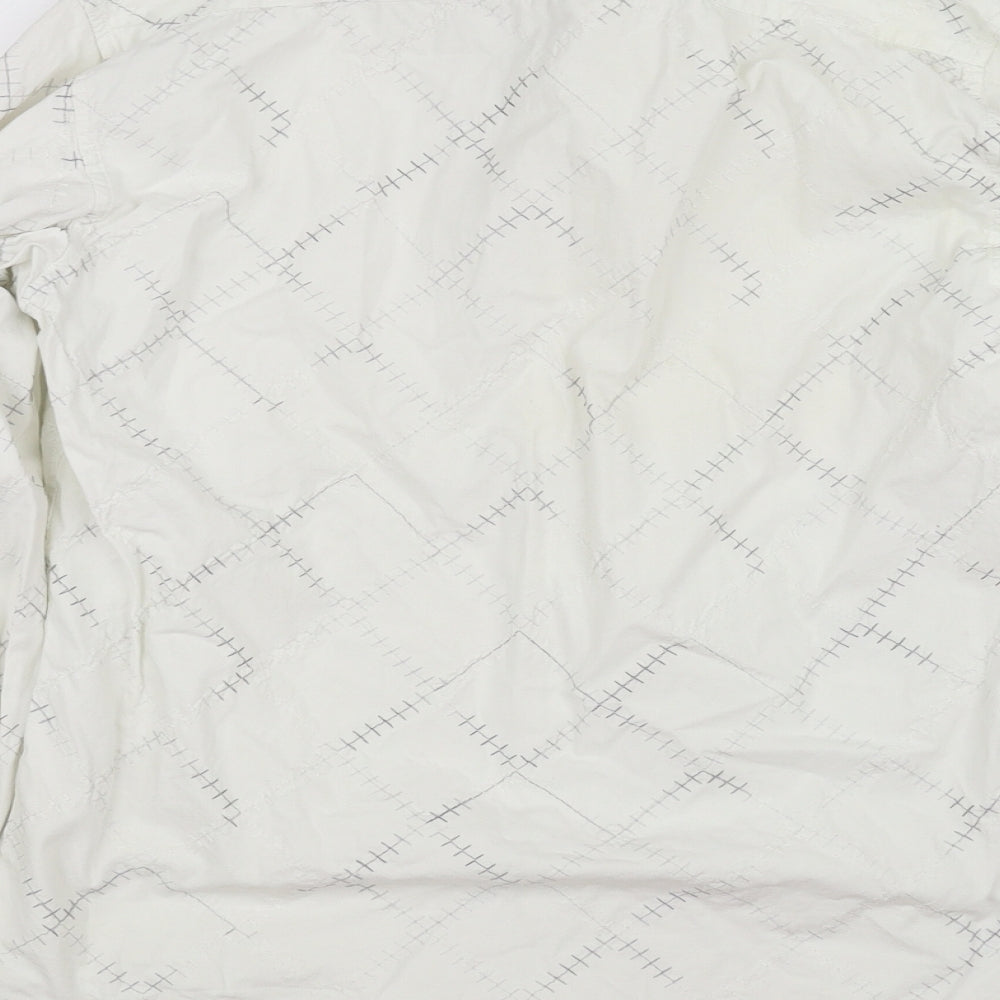 Brand and care label for Burton men’s white check button-up, size S