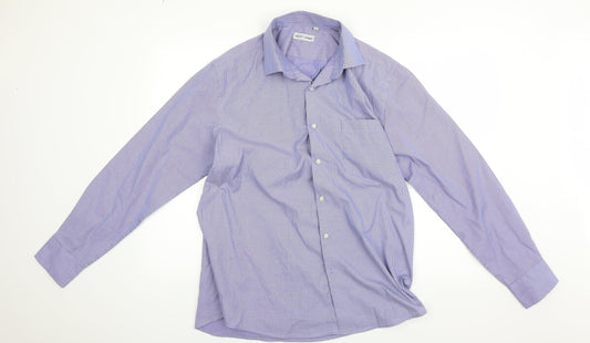 giust uomo Mens Blue Striped Button-Up Size 42