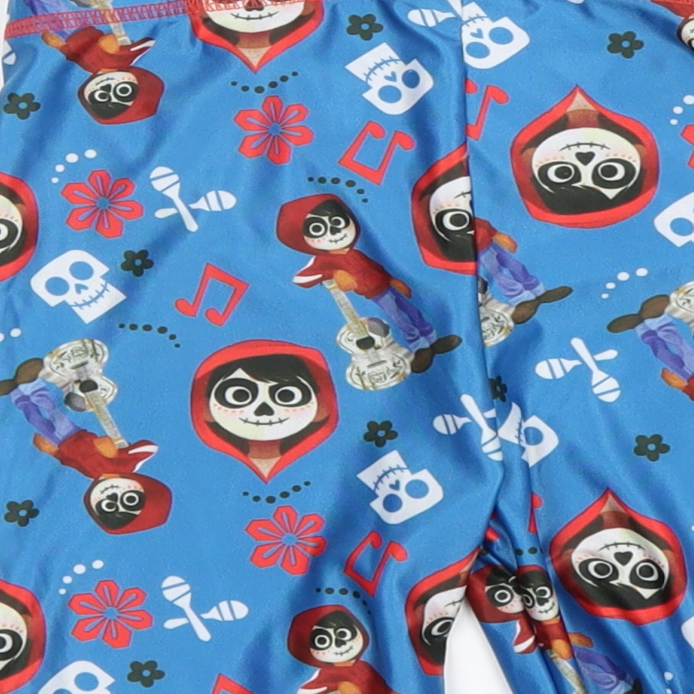 Brand and care label for Disney boys’ blue solid sleep shorts, size 7-8, years - pixar