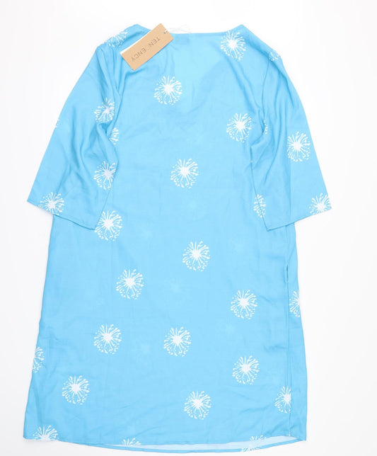 tendency Womens Blue Floral Tunic Blouse Size L