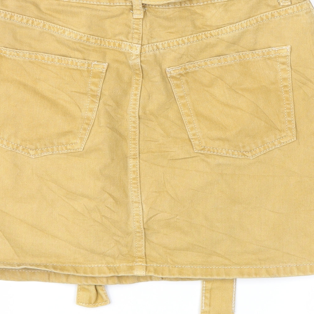 Brand and care label for denim co women’s yellow mini skirt, size UK 8