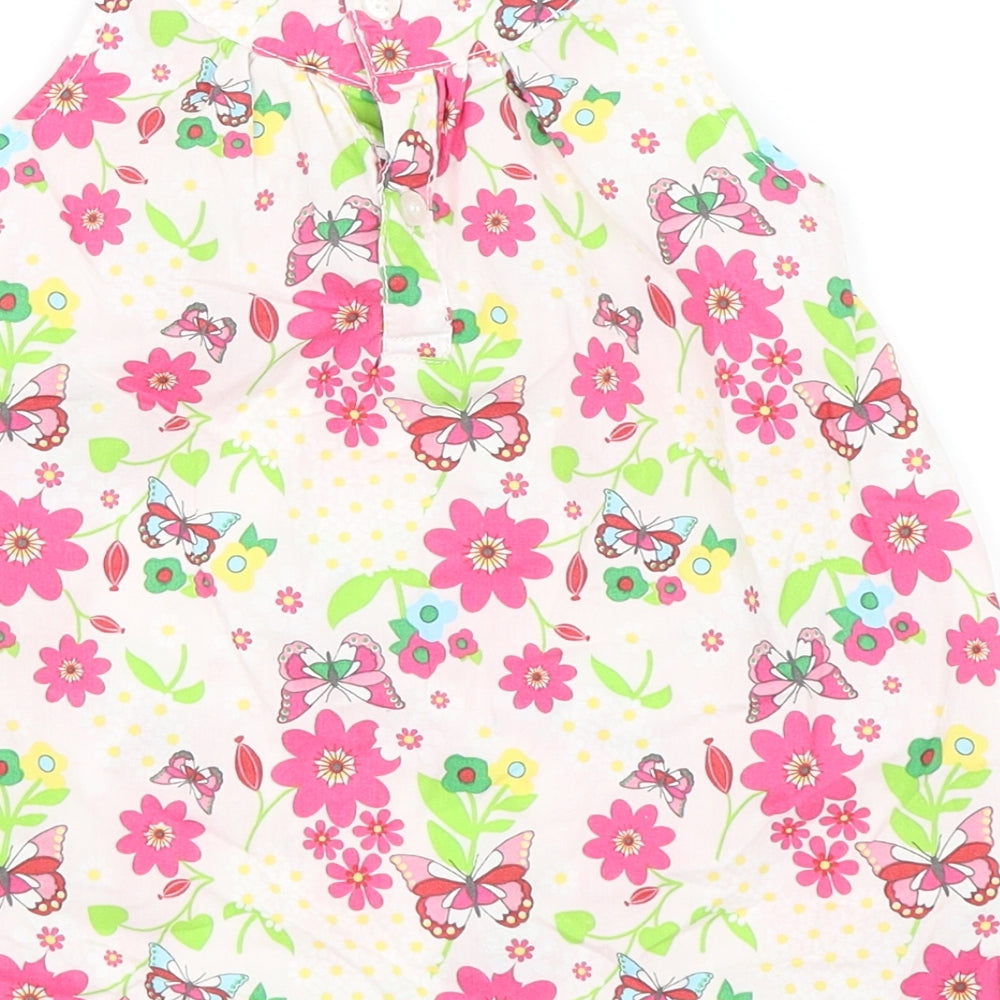Brand and care label for H&M girls’ pink floral a-line, size 9-12, months